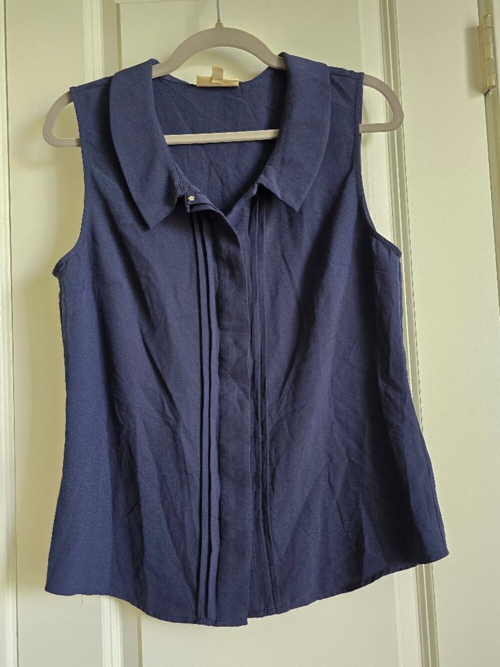 Modcloth Navy Sleeveless Pin tuck Collared Blouse
